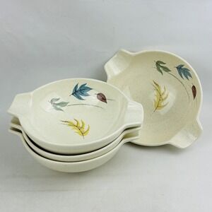 Franciscan Autumn Lug Cereal Soup Bowl 4 Piece Set Leaves Speckled Vintage MCM